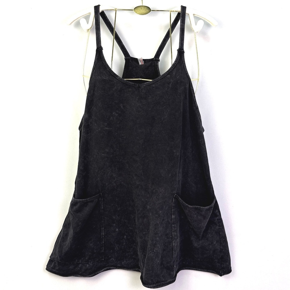 FP Movement Free People Hot Shot Mini Dress Romper Black Acid Wash XS